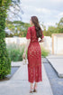 ORANGE JUICE Elegant Lacey V-Neckline Half Sleeves Long Dress